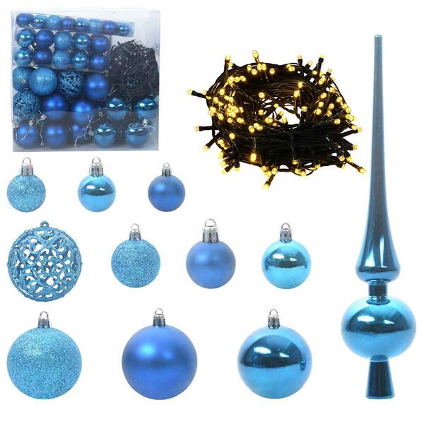 vidaXL Conjunto de Bolas de Natal com 300 LEDs 120 pcs Azul Pl&aacute;stico