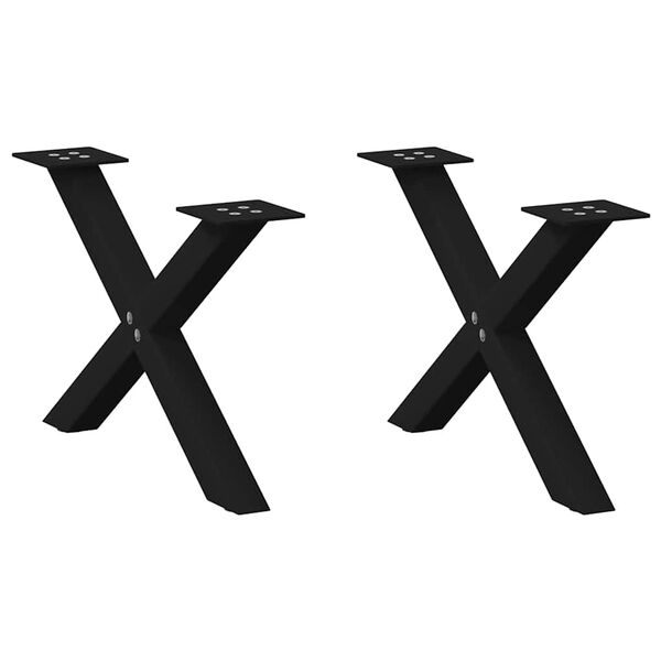 vidaXL P&eacute;s para mesa de centro em formato de X, 2 pe&ccedil;as, preto, 60x(30-31) cm, a&ccedil;o