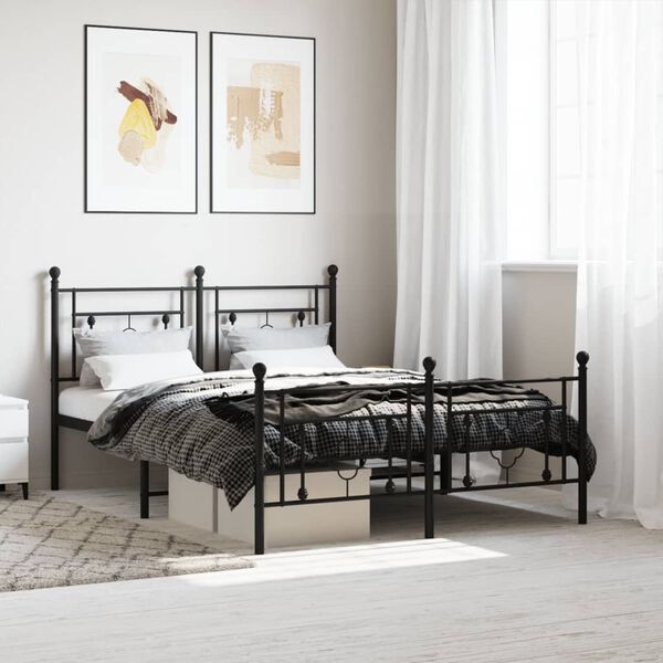 vidaXL Estrutura de cama com cabeceira e p&eacute;s 140x190 cm metal preto