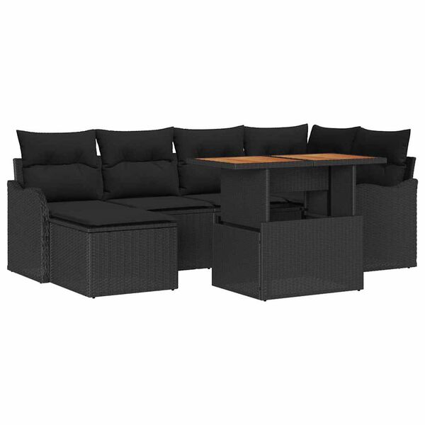 vidaXL Conjunto de Sof&aacute; de Jardim com almofada 7 pcs Preto
