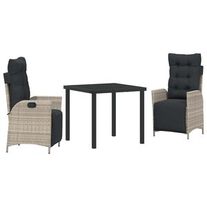 vidaXL Conjunto de Jantar para Jardim 3 unid. Cinzento-claro vime PE