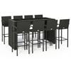 vidaXL 9 pcs conjunto de bar para jardim vime PE preto
