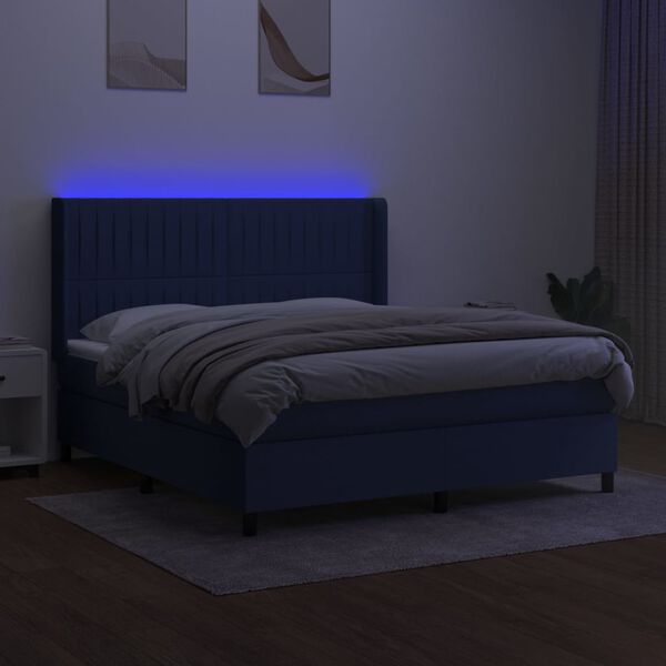 vidaXL Cama box spring c/ colch&atilde;o e LED 160x200 cm tecido azul