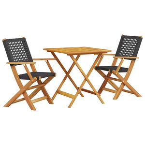 vidaXL 3 pcs conjunto de bistr&ocirc; vime PE e madeira maci&ccedil;a preto
