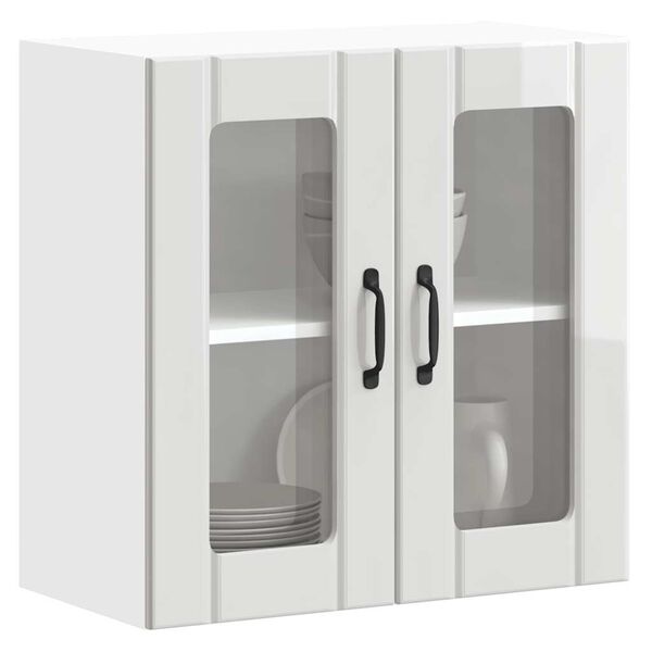 vidaXL Arm&aacute;rio parede de cozinha porta vidro Lucca branco brilhante