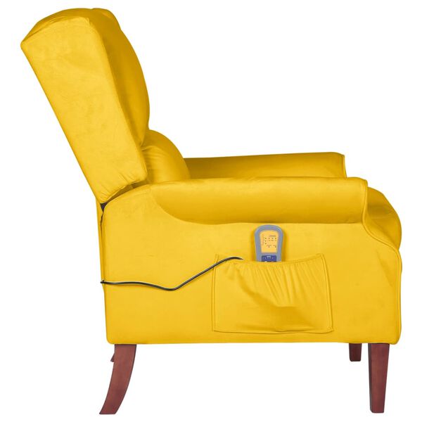 vidaXL Poltrona de massagens reclin&aacute;vel veludo amarelo