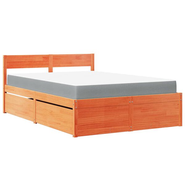 vidaXL Cama com gavetas e colch&atilde;o 120x190 cm pinho maci&ccedil;o castanho-mel