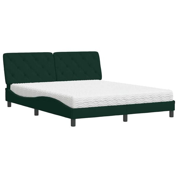 vidaXL Cama com colch&atilde;o 160x200 cm veludo verde-escuro