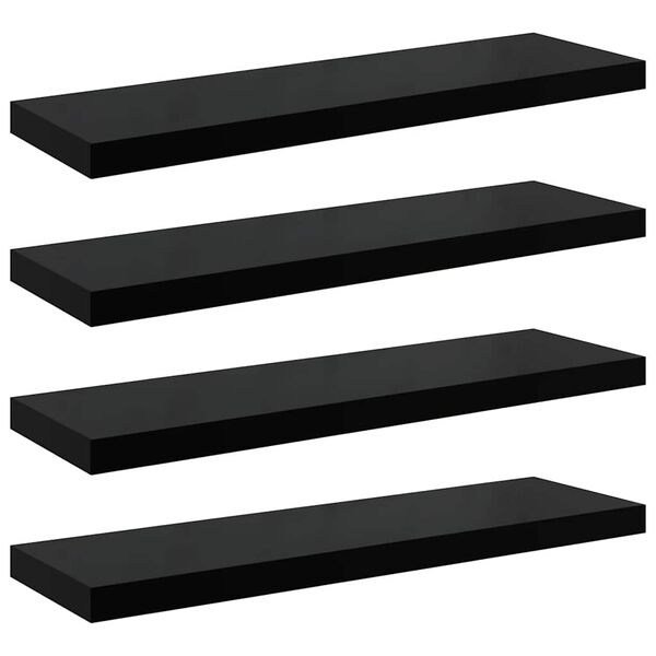 vidaXL Prateleiras de parede suspensas 4 pcs 90x23,5x3,8cm MDF preto
