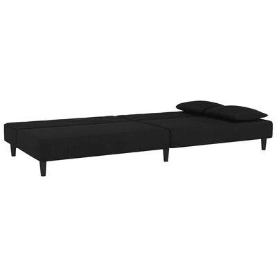 vidaXL Sofá-cama 2 lugares com duas almofadas veludo preto