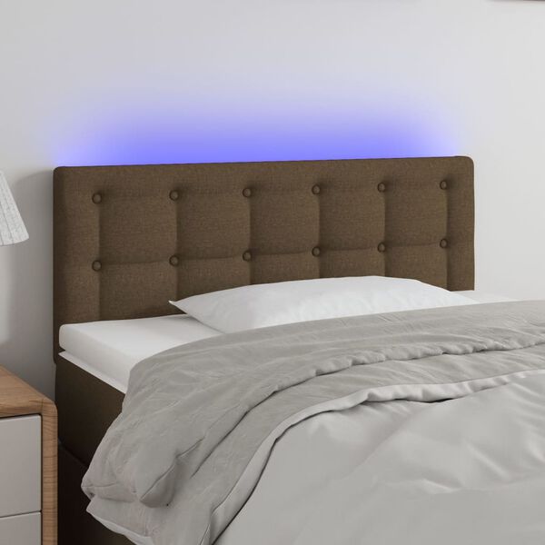 vidaXL Cabeceira de cama c/ luzes LED tecido 90x5x78/88 cm castanho