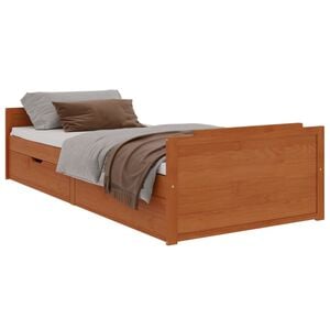vidaXL Estrutura cama c/ gavetas 90x200 cm pinho maci&ccedil;o castanho mel