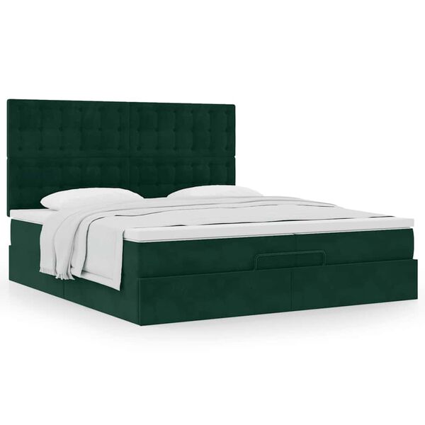 vidaXL Estrutura de cama otomana com colch&atilde;o verde escuro Veludo
