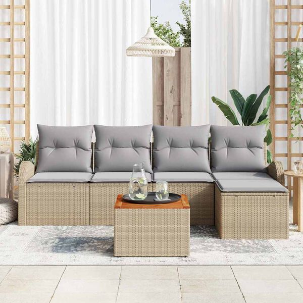vidaXL Conjunto de Sof&aacute; de Jardim com almofada 6 pcs Bege vime PE