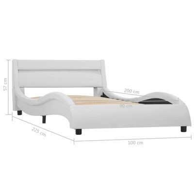 vidaXL Estrutura de cama com LED 90x200 cm couro artificial branco