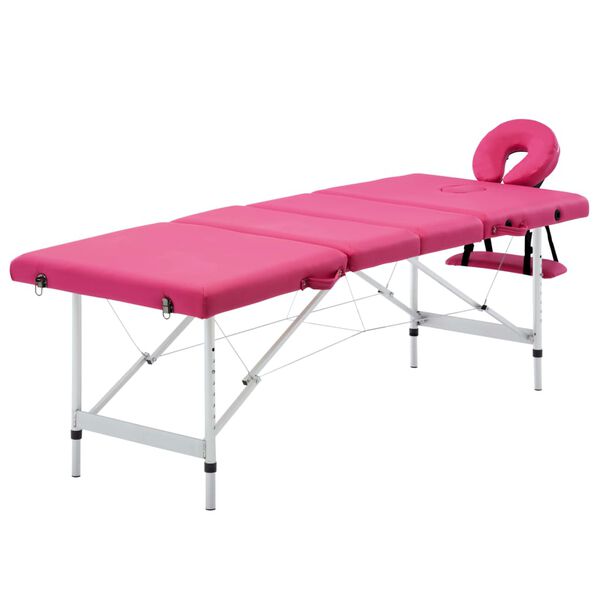 vidaXL Mesa de massagens dobrável 4 zonas alumínio rosa