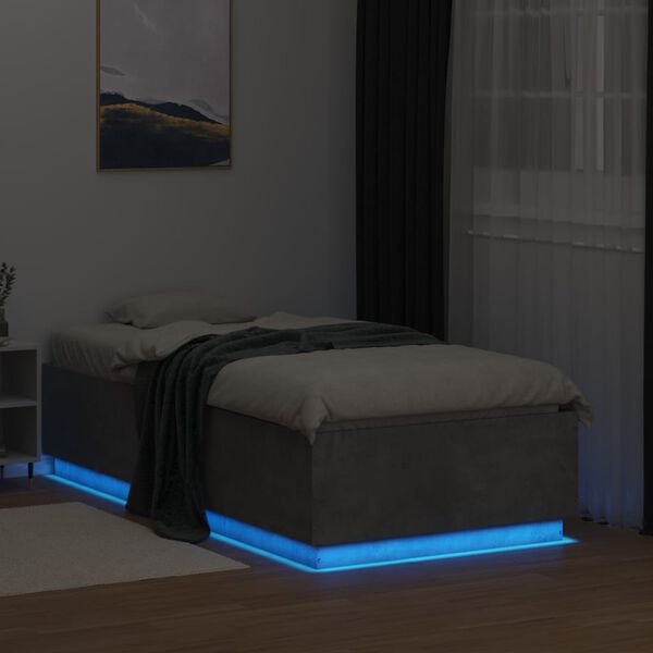 vidaXL Estrutura de cama c/ luzes LED derivados madeira cinza cimento