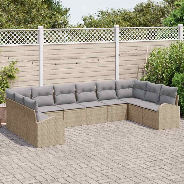 vidaXL Conjunto de Sof&aacute; de Jardim 10 pcs Bege e Cinza Claro vime PE