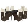 vidaXL 7 pcs conjunto jantar p/ jardim c/ almofad&otilde;es vime PE castanho