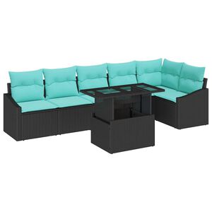 vidaXL Conjunto de Sof&aacute; de Jardim 7 unid. Preto e Azul vime PE