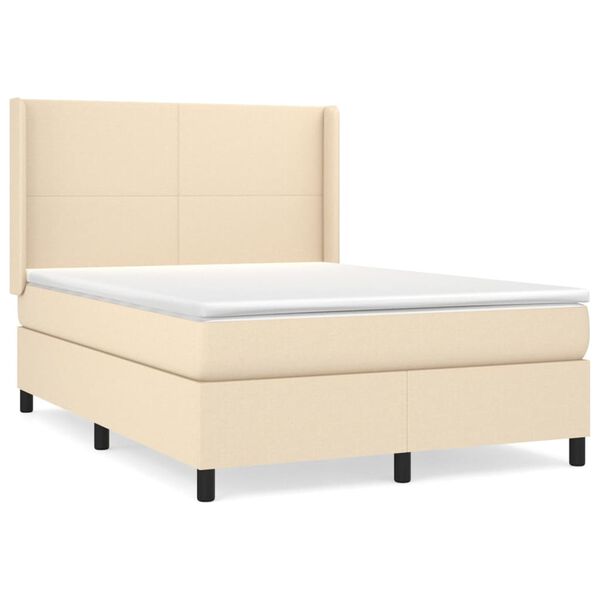 vidaXL Cama com molas/colch&atilde;o 140x190 cm tecido cor creme