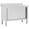 vidaXL Mesa trabalho c/ portas correr 120x50x(95-97)cm a&ccedil;o inoxid&aacute;vel