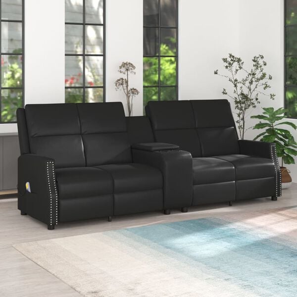 vidaXL Poltrona massagens 4 assentos reclin&aacute;vel couro artificial preto