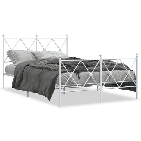 vidaXL Estrutura de cama com cabeceira e p&eacute;s 120x190 cm metal branco