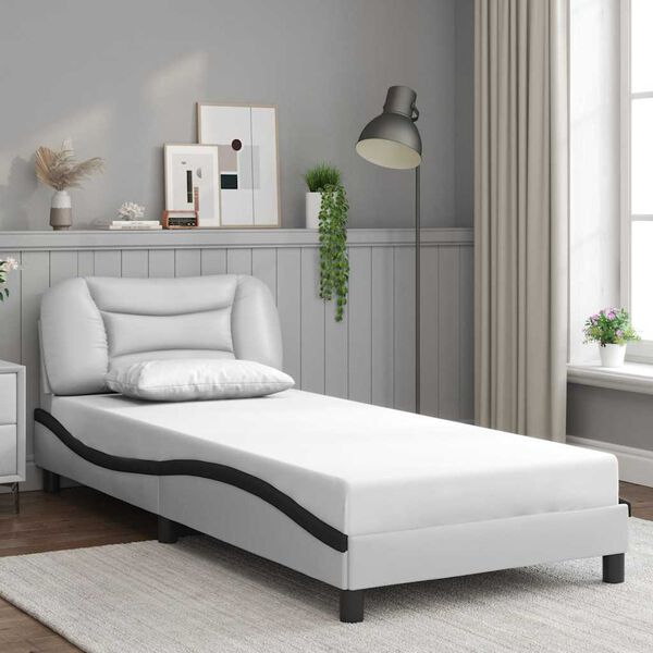 vidaXL Estrutura de cama sem colch&atilde;o Hvar couro artificial 80x200 branco/preto