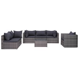 vidaXL 7 pcs sof&aacute;s de jardim c/ almofad&otilde;es+almofadas vime PE cinzento