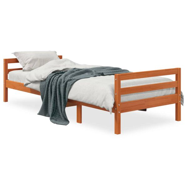 vidaXL Cama sem colch&atilde;o 90x200 cm pinho maci&ccedil;o castanho-mel