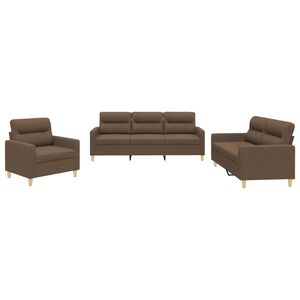 vidaXL 3 pcs conjunto de sof&aacute;s com almofad&otilde;es tecido castanho