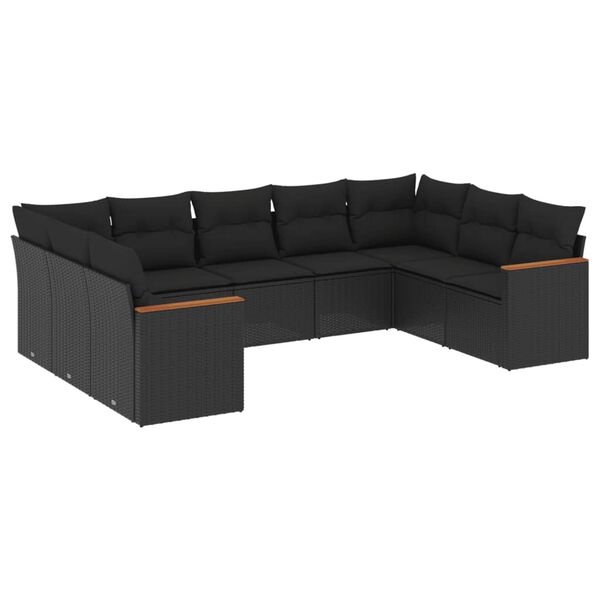 vidaXL 9 pcs conjunto de sof&aacute;s p/ jardim c/ almofad&otilde;es vime PE preto