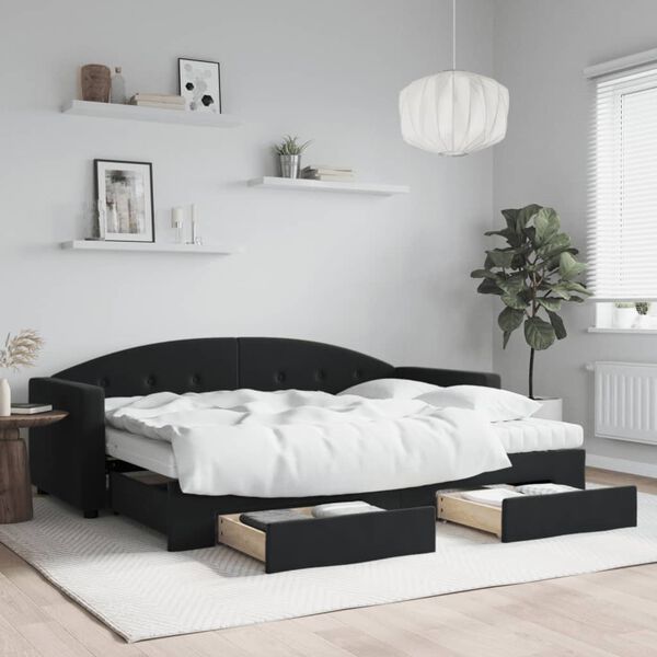 vidaXL Sof&aacute;-cama com gavet&atilde;o e gavetas 80x200 cm veludo preto