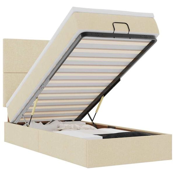 vidaXL Estrutura de cama otomana com creme de colch&atilde;o 100x200cm tecido