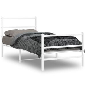 vidaXL Estrutura de cama com cabeceira e p&eacute;s 90x200 cm metal branco