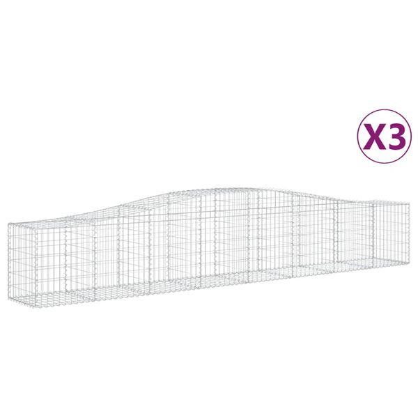 vidaXL Cestos gabi&atilde;o arqueados 3 pcs 400x50x60/80 cm ferro galvanizado