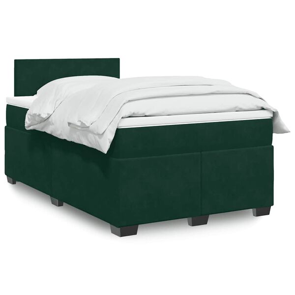 vidaXL Cama boxspring com colch&atilde;o 120x200 cm veludo verde-escuro