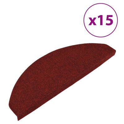 vidaXL Tapetes de escada autoadesivos 15 pcs 65x22,5x3,5 cm vermelho