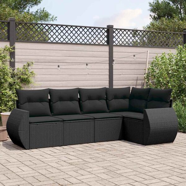 vidaXL 5 pcs conjunto sof&aacute;s de jardim com almofad&otilde;es vime PE preto