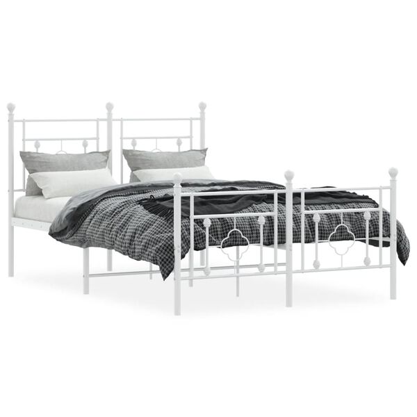 vidaXL Estrutura de cama com cabeceira e p&eacute;s 120x190 cm metal branco