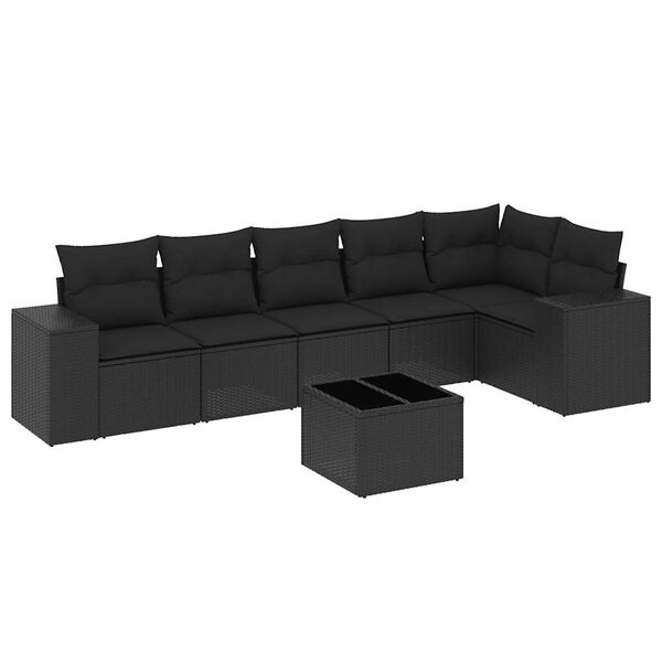 vidaXL 7 pcs conjunto de sof&aacute;s p/ jardim c/ almofad&otilde;es vime PE preto