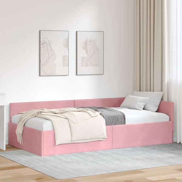 vidaXL Estrutura de Cama de Canto Rosa 80 cm x 200 cm Veludo
