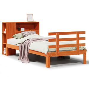 vidaXL Cama com estante sem colch&atilde;o 75x190cm pinho maci&ccedil;o castanho-mel