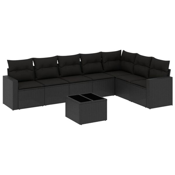 vidaXL 8 pcs conjunto sofás de jardim com almofadões vime PE preto