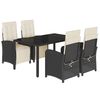 vidaXL 5 pcs conjunto de jantar p/ jardim c/ almofad&otilde;es vime PE preto