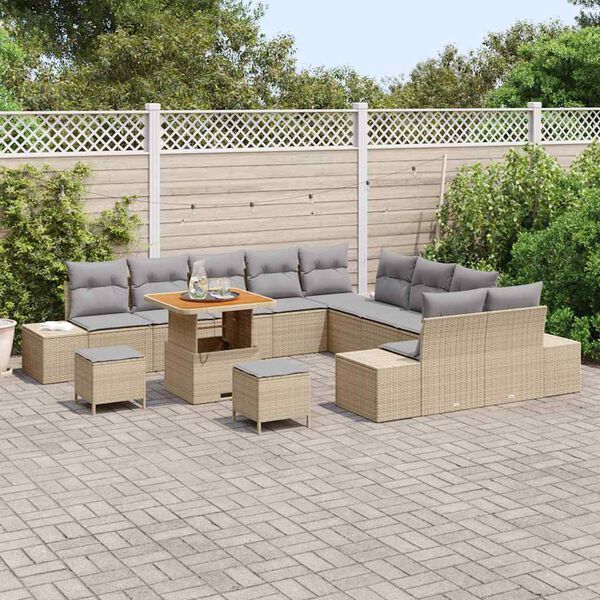 vidaXL Conjunto de Sof&aacute; de Jardim 13 pcs Bege Rattan Sint&eacute;tico