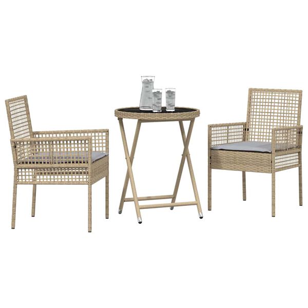vidaXL Conjunto Bistro de Jardim 3 pcs Bege Rattan Sintético