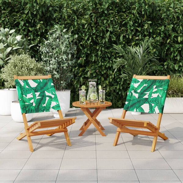vidaXL Cadeiras de jardim 2 pcs acácia maciça/tecido padrão de folhas