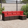 vidaXL 5 pcs conjunto sof&aacute;s p/ jardim c/ almofad&otilde;es vime PE castanho